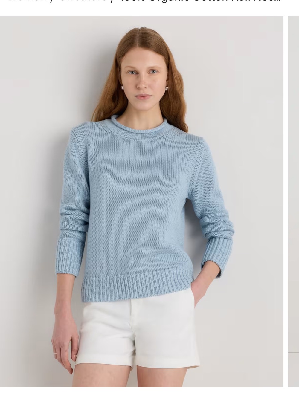 Quince Organic Cotton Roll Neck Sweater - Light Blue size xs
